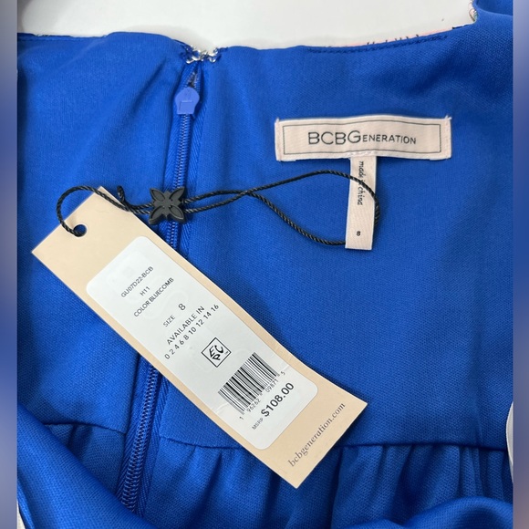BCBG Square neck swing dress NWT blue combo Size 8 - Picture 3 of 10